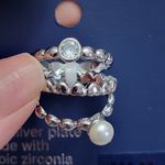 Belk NWT Fine Silver Plated Pearl/Heart/Round Band Ring Trio Set Photo 9