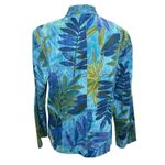 Chico's Teal Blue Leaf Floral Cotton Spandex Jacket Blazer Sz 2 Large 12 Photo 2