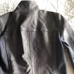 Gap Vintage Women's Blue Leather Jacket Sz XS Military Zip Buttoned Utility Navy Photo 9