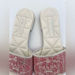 Prada Red White Jacquard canvas logo embroidered quilted leather sandals EU 38.5 Photo 2