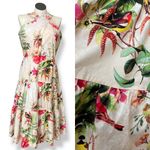 Melonie T Dress Retro‎ Floral Birds Cut Out NO BELT Neckline Cross Neck Size 16 Pink Photo 1
