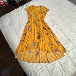 Free People  lost in you golden yellow flower high low midi short sleeve dress M Photo 4