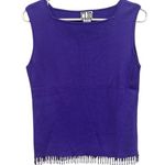 Vintage CLIO Silk & Cotton Beaded Fringe Top M Purple Square Neck Tank Pullover Size M Photo 0