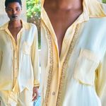 ZARA  EMBROIDERED SATIN EFFECT BLOUSE BUTTON DOWN SHIRT TOP YELLOW SIZE M NEW Photo 0