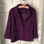 Sandro womens size L blazer jacket purple black striped stretch cropped Photo 0