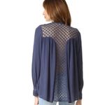 Free People  The Best Navy Button Front Lace Back Blouse Size Large Photo 1