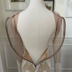 Luxxel White Crochet Lace Nude Mesh Sheath Dress Long Sleeves XS Photo 10