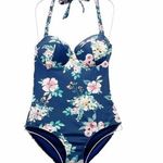 Janela Bay Riverwalk Floral Bra Top Tie Back One Piece Swimsuit Blue Pink Small Photo 0