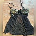 Babydoll lingerie black with blue and gold breast details. Photo 0