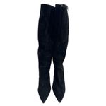 Nine West  Tall Boots Size 6.5 Womens Black Leather Upper Side Zip Block Heel Photo 2