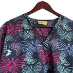 Shana Women Scrub Top L Navy Butterfly‎ Medical Uniform Nurse Workwear Dental Blue Size L Photo 9