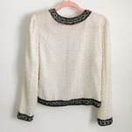 Vintage Ivory Black Sequined Beaded Embroidered Silk Dress Blazer Jacker Small Photo 9