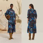Farm Rio NWT  Arabesque Floral Blue Midi Dress XXS Photo 1