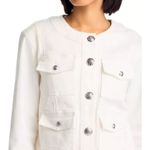 AQUA  Cream Denim Jacket‎ Size 6 Cropped Collarless Button Front Pockets Photo 3
