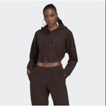 Adidas Crop Full Zip Dark Brown Hoodie Jogger Set Reversed Terry Lounge Fit Sz S Photo 9