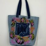 Bloomingdales Bloomingdale’s Denim Jean Tote Bag Travel shopper Graffiti Paint Photo 4