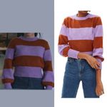 Topshop Bold Striped Soft Knit Crewneck Sweater Purple Rust Petite Size 4 Photo 7