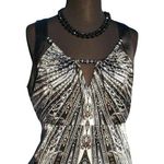 Cache Black Beaded Cut In Sleeve Top Silk Key Hole Front Back Stretch NWT $128 Photo 1