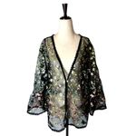 Rabbit Rabbit Rabbit Cardigan Women 3X Black Floral Embroidered Mesh Cardigan Photo 1