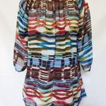 Halo Asymmetric Hem Sheer Womens Top Sz S Boho Tank Rainbow Tunic Button Flowy Photo 4