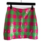 Trina Turk  Rico Sequin 4 Pink‎ Green Neon Plaid Checkered Mini Skirt Photo 2