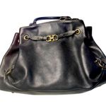 Salvatore Ferragamo Gancini Black Silver tone Hardware Leather Bag Photo 2