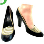 Marc Jacobs CREAM AND GOLD STRIPED SOCK AND BLACK LEATHER PUMPS (7) Photo 0