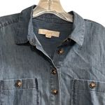 Loft Ann Taylor  Women's M Blue Denim Long Sleeve Tunic Dress Short Side Pockets Photo 4