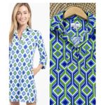 Jude Connally Marlowe Trellis Cobalt Kelly Dress Collared 3/4 Sleeve Preppy XS Photo 0