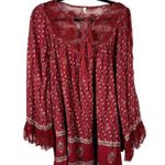 Free People  Nomad Child Red Lace Boho Flowy Floral Oversized Mini Dress Size XS Photo 0