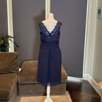 Women’s Blue Chiffon Lace Appliqué Sleeveless Dress with Matching Jacket Size 10 Blue Photo 2