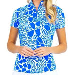 IBKUL Icefil Bianca Navy Animal Print Short Sleeve Sun Shirt LARGE Blue Photo 0