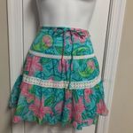 Lilly Pulitzer Crochet Floral Lace Drawstring Skirt Small/Medium Bright Blue Neon Photo 9