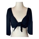 Show Me Your Mumu  Shirt Women‎ Medium Black Linen Blend Cristina Crop Top Boho Photo 4