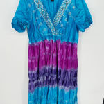 Maggie Barnes  Dress Women Size 0X Tie Dye Blue Purple Boho Midi Ruffle Cotton Photo 0