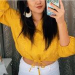 Free People Crop Top M Follow Your Heart Embroidered Golden Harvest Boho Cotton Photo 1