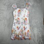 Adrianna Papell Dress Womens 6 White Multi Embroidered Floral Mesh Party Wedding Photo 2