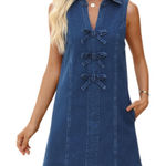 NWT Denim Sleeveless V Neck A Photo 0