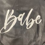Noisy May Black Faux Leather Biker Moto Jacket Customized Babe on Back Small S Photo 13