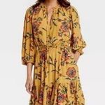 Knox Rose Women’s Classic Yellow Floral Printed Smocked Dress Pockets Size Large Photo 0
