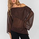 Sheer glittery off the shoulder top Brown Photo 0