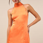 Lulus NWT  Infinite Admiration Orange Satin Halter Mini Dress Cocktail Party XL Photo 0