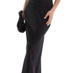 ASOS Design Satin Bandeau Bias Maxi Dress with Tie Back in Black, Size 6 Photo 0