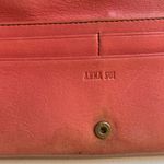 Anna Sui Lasercut Leather Kiss Lock Fold Over Long Wallet Floral Tan Pink Photo 6