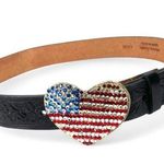Cache  S American Flag METAL HEART Rhinestones Flag Buckle Leather Belt USA Photo 0
