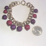 Vintage Germany Gold Tone Purple & Red Dangling Beaded Retro Boho Bracelet Photo 2