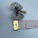 Vintage Bow & rhinestone ribbon with dangle faux pearl. Silver Photo 4