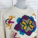 Vintage Rafferty 80s 90s Floral Chunky Knit Sweater Ivory Large Crewneck Tan Photo 4