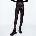 ZARA Black Faux Leather Zebra Leggings | XS Photo 1