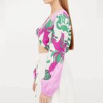 Caroline Constas Tropical Floral Crop Top w/Center Knot Linen‎ XS Purple Blend Photo 1